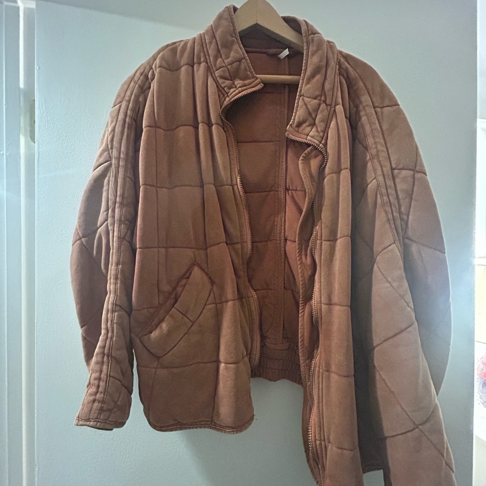 Relaxed Fit Free People Brown Quilted Bomber Jacket